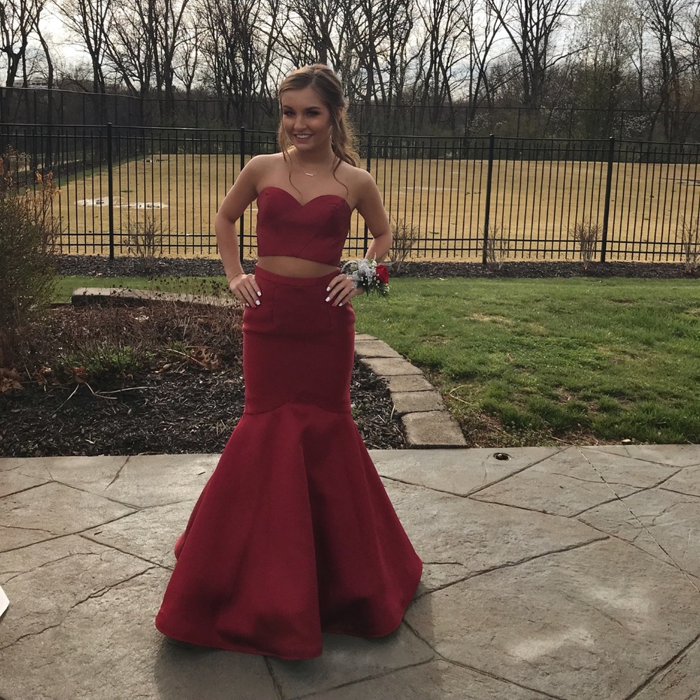 Two-Piece Burgundy Prom Dress